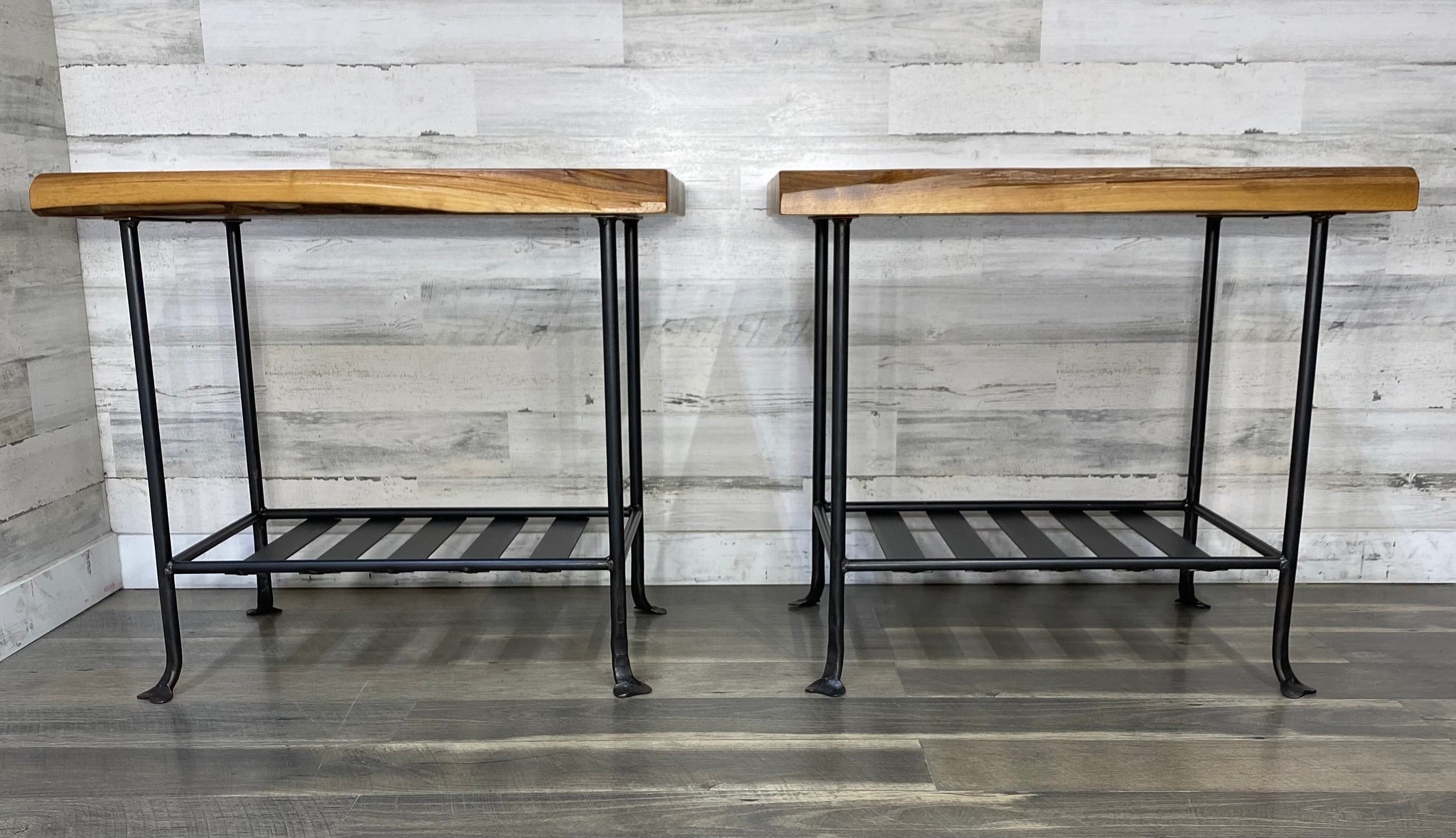 Set Of 2 Live Edge & Wrought Iron End Tables