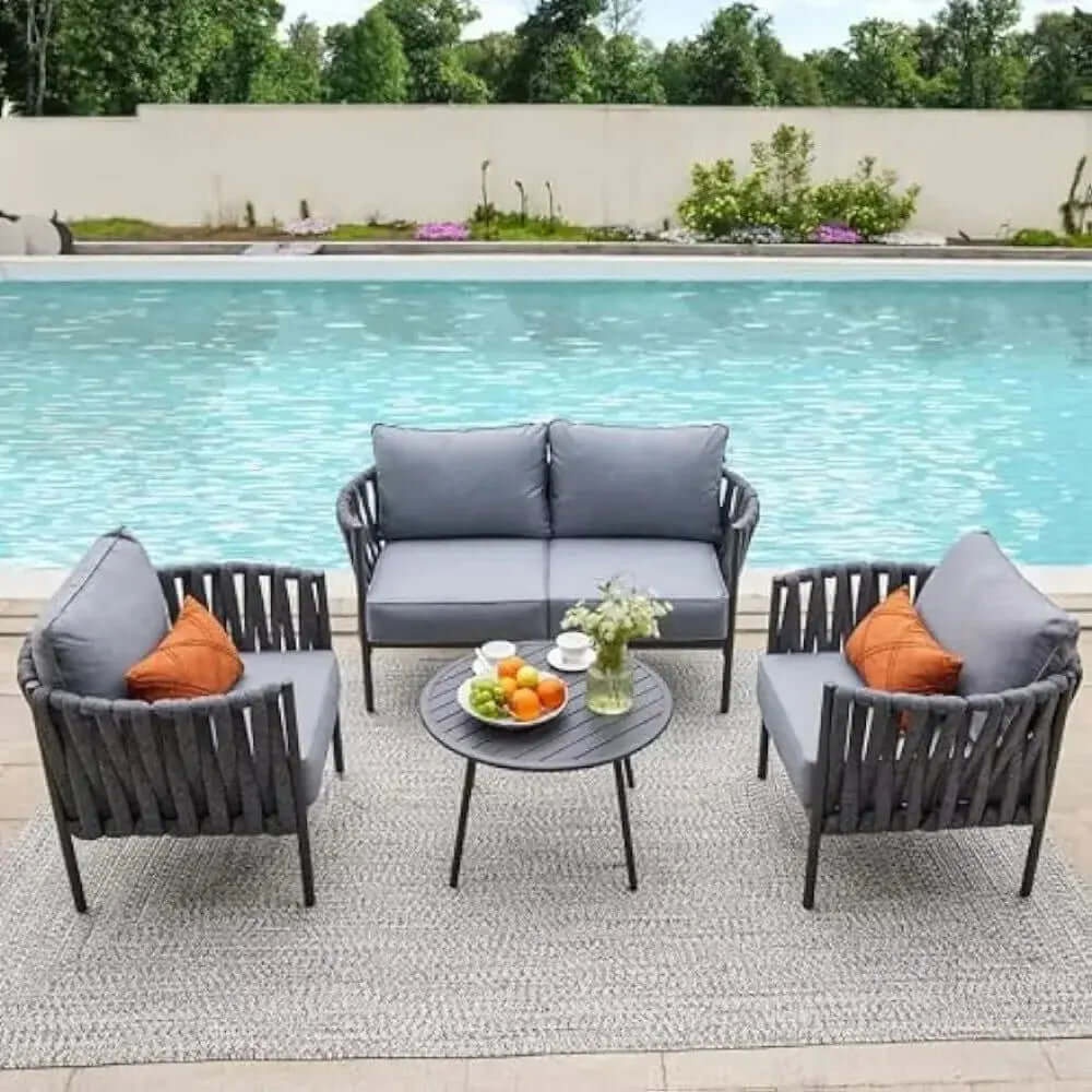 Contemporary 4-Piece Metal Patio Furniture Set