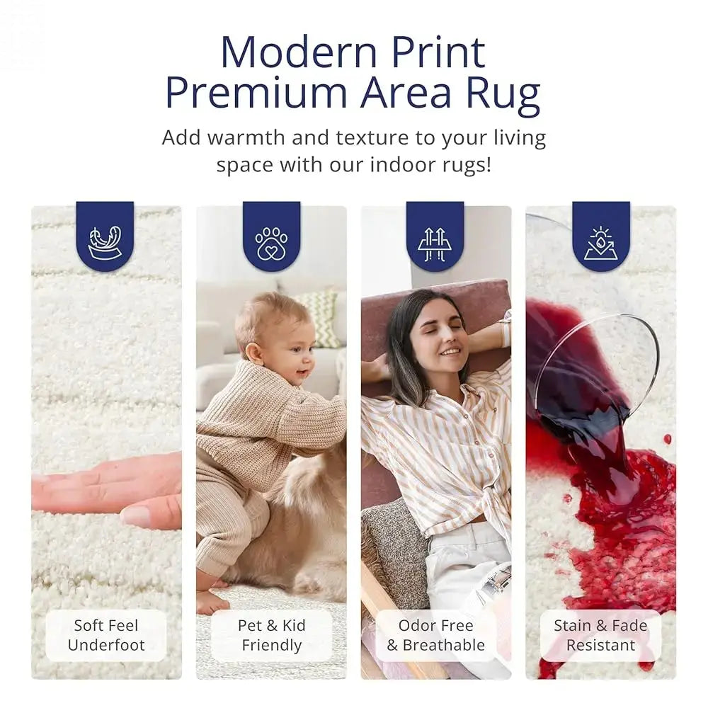 Cozy Cream 6x9 Area Rug For Living Room, Bedroom - Swirl Waves Pattern, Durable & Easy To Clean