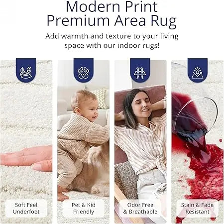 Cozy Cream 6x9 Area Rug For Living Room, Bedroom - Swirl Waves Pattern, Durable & Easy To Clean