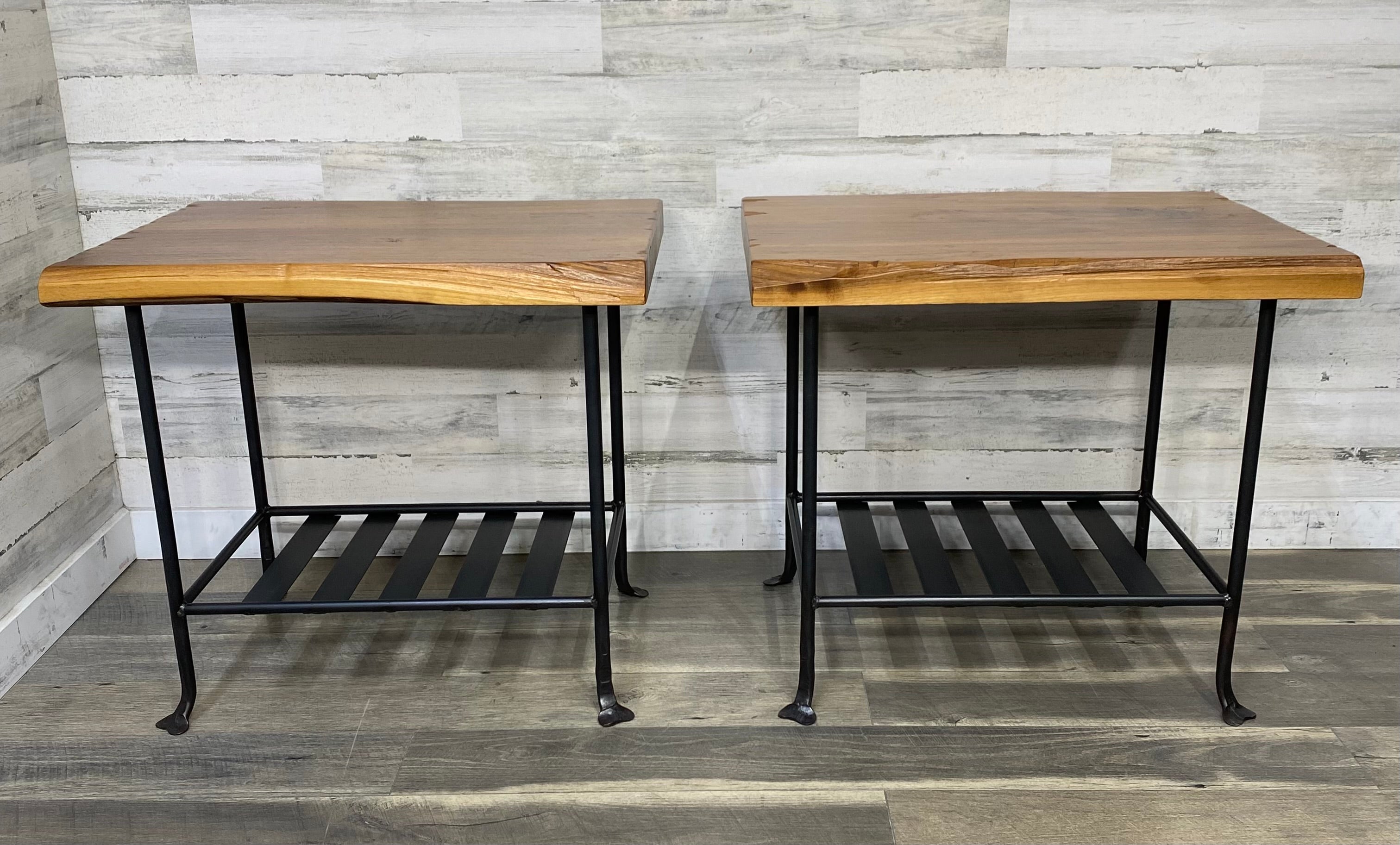 Set Of 2 Live Edge & Wrought Iron End Tables
