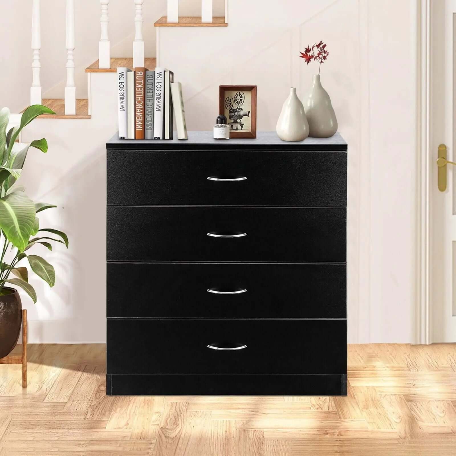 Elegant Black 4-Drawer Chest Dresser