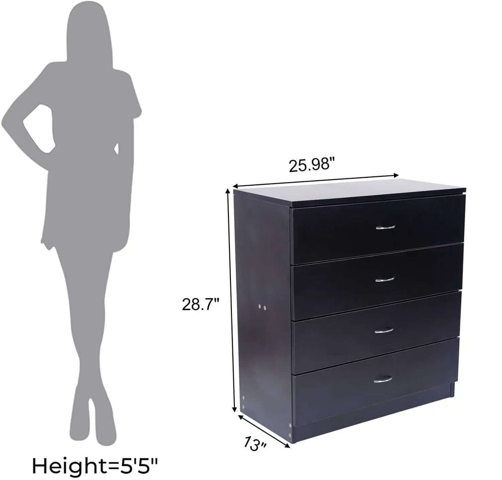 Elegant Black 4-Drawer Chest Dresser