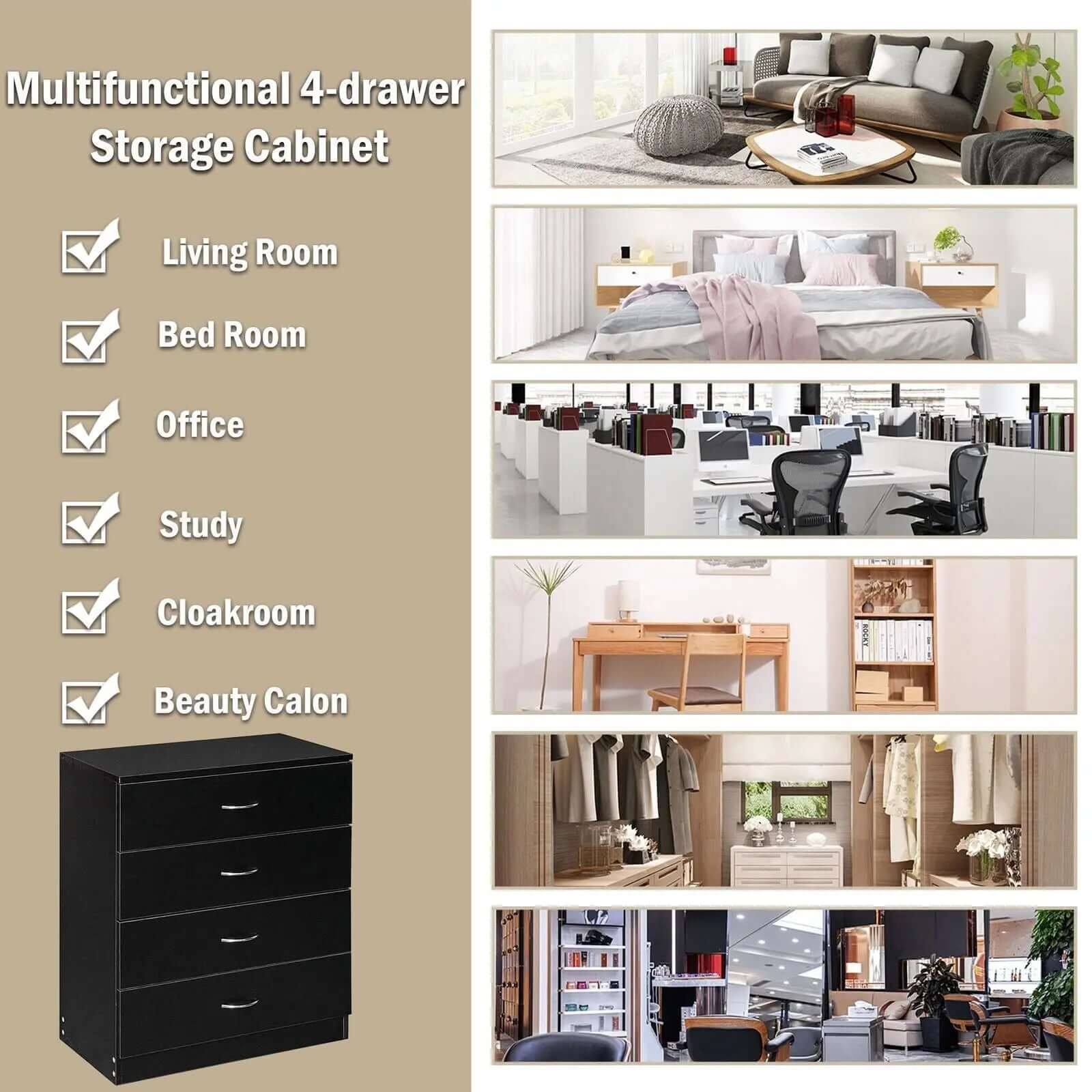 Elegant Black 4-Drawer Chest Dresser