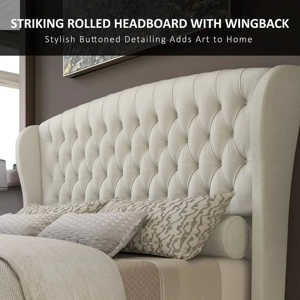 King Size Bed Frame- Chenille Upholstered